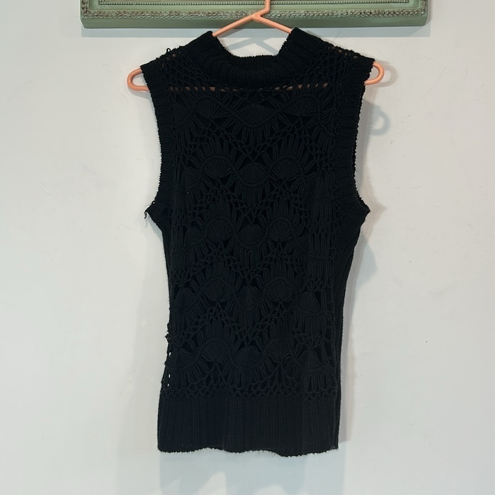 Vintage ESCIO women’s size large two piece acrylic sweater set black crochet - Picture 7 of 10